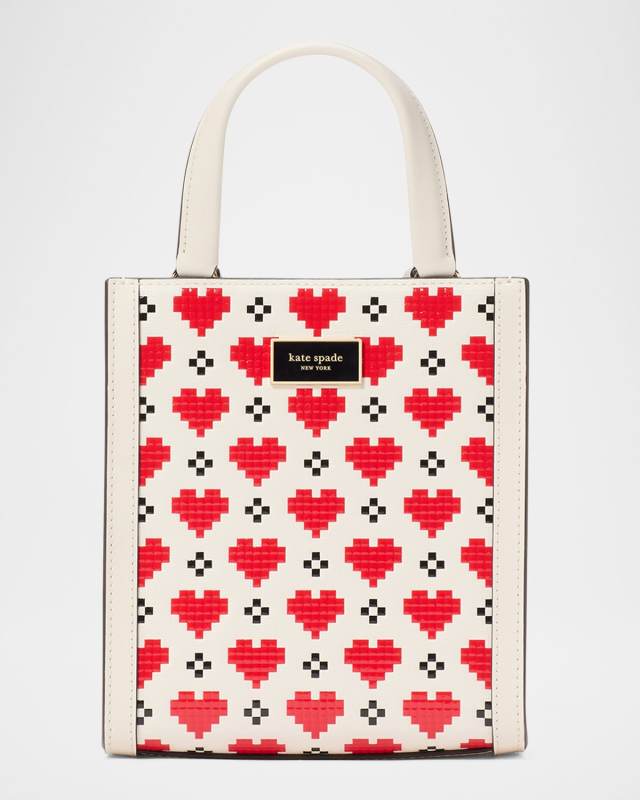 manhattan mini pixel heart leather tote crossbody bag